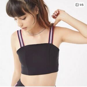 Urban Outfitters XS Black Crop Top red white blue Striped Straps button closure